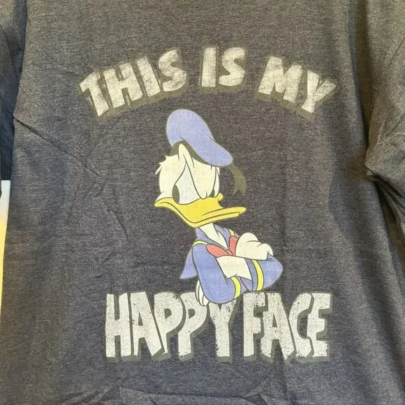 Disney Navy Blue Donald Duck This is My Happy Face Graphic T-Shirt NWOT Large - Picture 3 of 5